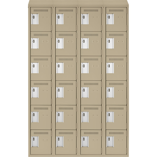 Clean Line Lockerette, 6 -tier, Bank of 4, 48" x 18" x 78", Steel, Beige, Rivet (Assembled) Dufferin Supply