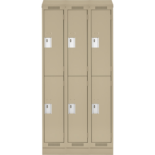 Clean Line Lockers, 2 -tier, Bank of 3, 36" x 18" x 82", Steel, Beige, Rivet (Assembled) Dufferin Supply