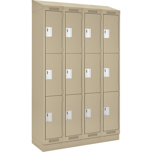 Clean Line Lockers, 3 -tier, Bank of 4, 48" x 18" x 82", Steel, Beige, Rivet (Assembled) Dufferin Supply