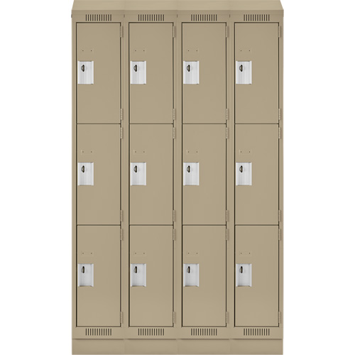 Clean Line Lockers, 3 -tier, Bank of 4, 48" x 18" x 82", Steel, Beige, Rivet (Assembled) Dufferin Supply