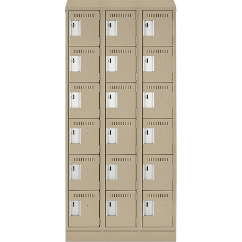 Clean Line Lockerette , 6 -tier, Bank of 3, 36" x 18" x 82", Steel, Beige, Rivet (Assembled) Dufferin Supply