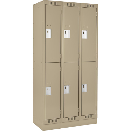 Clean Line Lockers, 2 -tier, Bank of 3, 36" x 18" x 76", Steel, Beige, Rivet (Assembled) Dufferin Supply