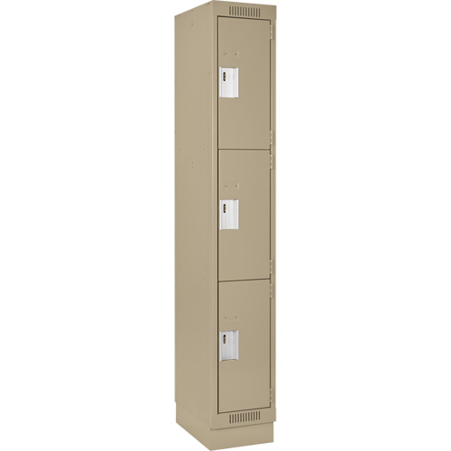 Clean Line Lockers, 3 -tier, 12" x 18" x 76", Steel, Beige, Rivet (Assembled) Dufferin Supply