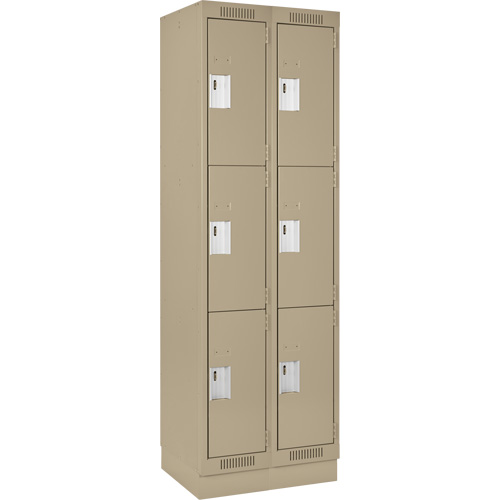 Clean Line Lockers, 3 -tier, Bank of 2, 24" x 18" x 76", Steel, Beige, Rivet (Assembled) Dufferin Supply