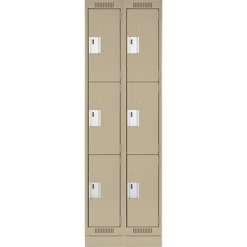 Clean Line Lockers, 3 -tier, Bank of 2, 24" x 18" x 76", Steel, Beige, Rivet (Assembled) Dufferin Supply