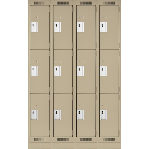 Clean Line Lockers, 3 -tier, Bank of 4, 48" x 18" x 76", Steel, Beige, Rivet (Assembled) Dufferin Supply