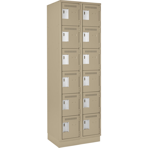 Clean Line Lockerette, 6 -tier, Bank of 2, 24" x 18" x 76", Steel, Beige, Rivet (Assembled) Dufferin Supply