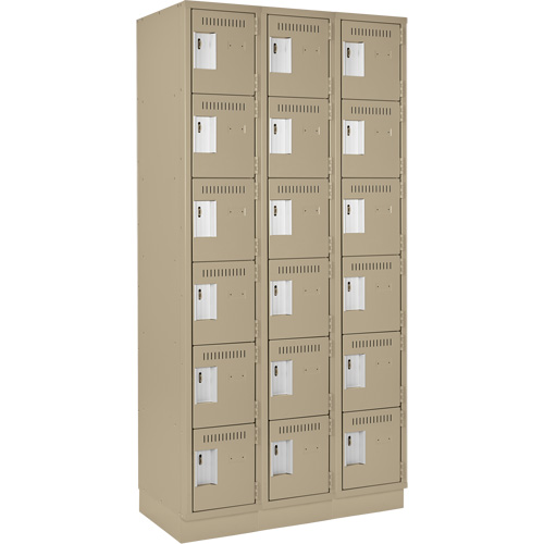 Clean Line Lockerette, 6 -tier, Bank of 3, 36" x 18" x 76", Steel, Beige, Rivet (Assembled) Dufferin Supply