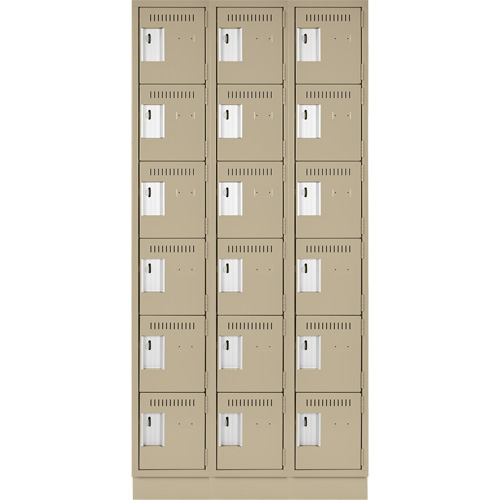 Clean Line Lockerette, 6 -tier, Bank of 3, 36" x 18" x 76", Steel, Beige, Rivet (Assembled) Dufferin Supply