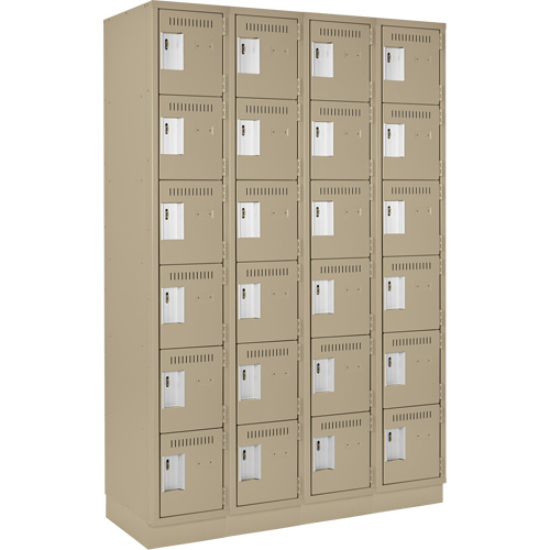 Clean Line Lockerette, 6 -tier, Bank of 4, 48" x 18" x 76", Steel, Beige, Rivet (Assembled) Dufferin Supply