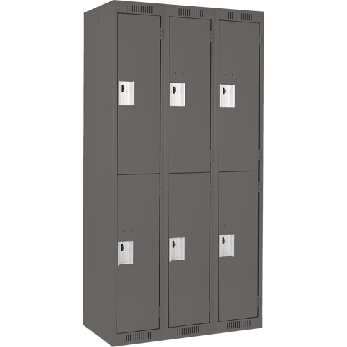 Clean Line Lockers, 2 -tier, Bank of 3, 36" x 18" x 72", Steel, Charcoal, Rivet (Assembled) Dufferin Supply