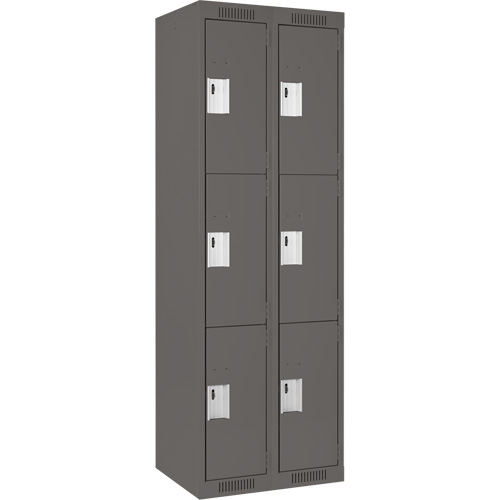 Clean Line Lockers, 3 -tier, Bank of 2, 24" x 18" x 72", Steel, Charcoal, Rivet (Assembled) Dufferin Supply