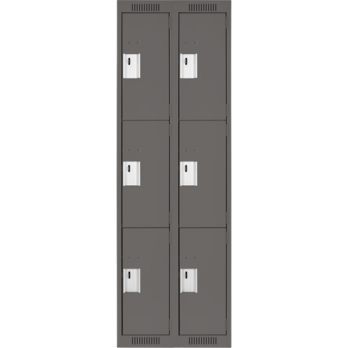 Clean Line Lockers, 3 -tier, Bank of 2, 24" x 18" x 72", Steel, Charcoal, Rivet (Assembled) Dufferin Supply