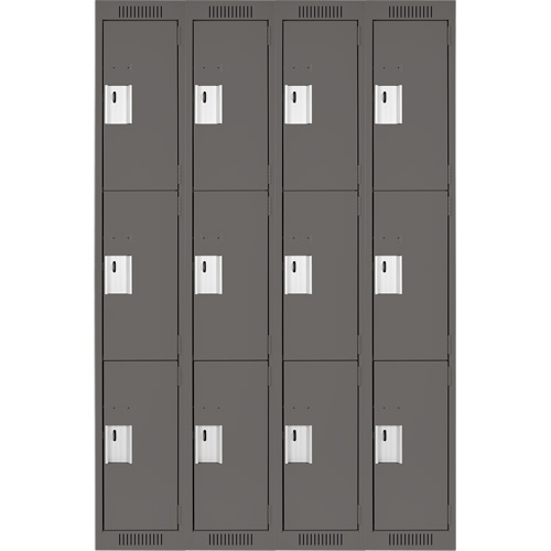 Clean Line Lockers, 3 -tier, Bank of 4, 48" x 18" x 72", Steel, Charcoal, Rivet (Assembled) Dufferin Supply