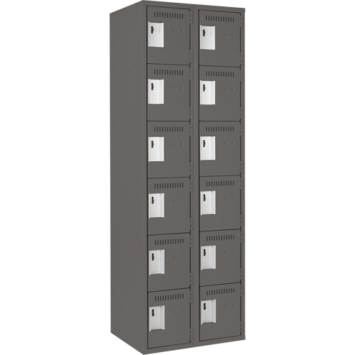 Clean Line Lockerette, 6 -tier, Bank of 2, 24" x 18" x 72", Steel, Charcoal, Rivet (Assembled) Dufferin Supply