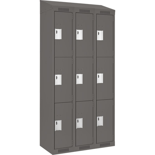 Clean Line Lockers, 3 -tier, Bank of 3, 36" x 18" x 78", Steel, Charcoal, Rivet (Assembled) Dufferin Supply