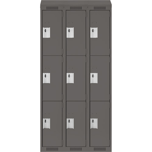 Clean Line Lockers, 3 -tier, Bank of 3, 36" x 18" x 78", Steel, Charcoal, Rivet (Assembled) Dufferin Supply