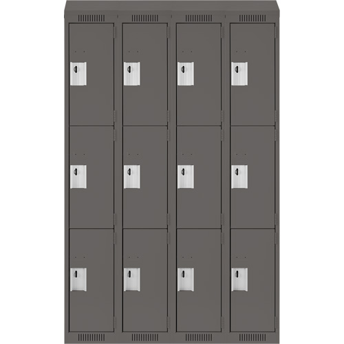 Clean Line Lockers, 3 -tier, Bank of 4, 48" x 18" x 78", Steel, Charcoal, Rivet (Assembled) Dufferin Supply