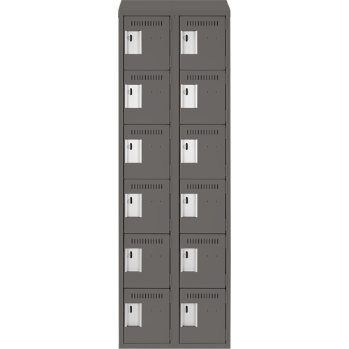 Clean Line Lockerette, 6 -tier, Bank of 2, 24" x 18" x 78", Steel, Charcoal, Rivet (Assembled) Dufferin Supply