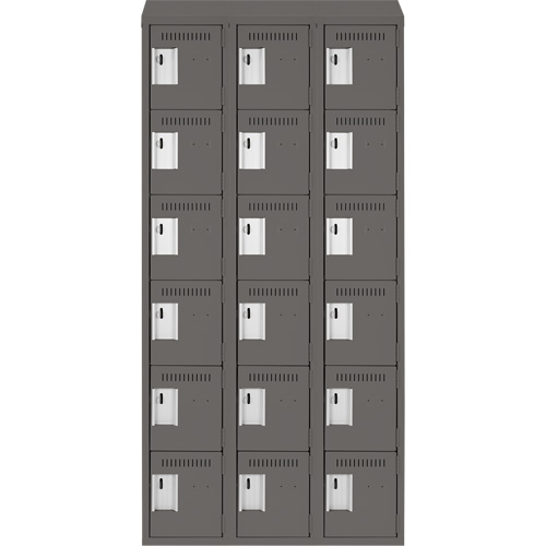 Clean Line Lockerette, 6 -tier, Bank of 3, 36" x 18" x 78", Steel, Charcoal, Rivet (Assembled) Dufferin Supply