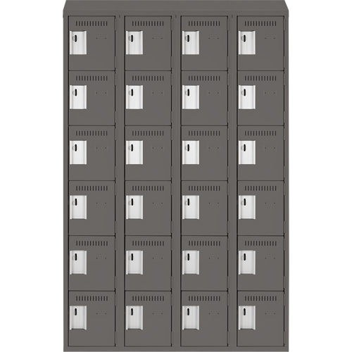 Clean Line Lockerette, 6 -tier, Bank of 4, 48" x 18" x 78", Steel, Charcoal, Rivet (Assembled) Dufferin Supply
