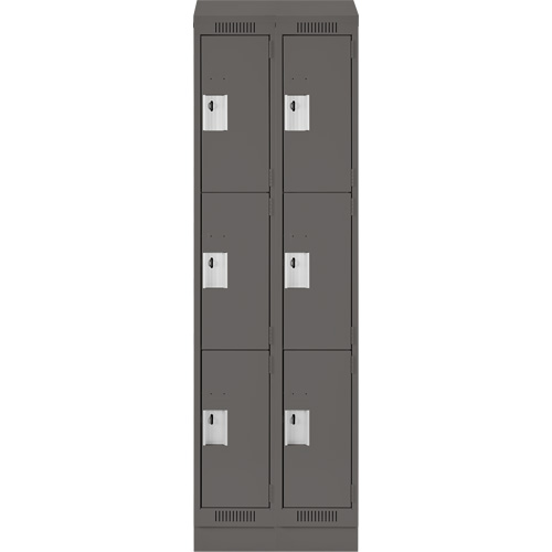 Clean Line Lockers, 3 -tier, Bank of 2, 24" x 18" x 82", Steel, Charcoal, Rivet (Assembled) Dufferin Supply