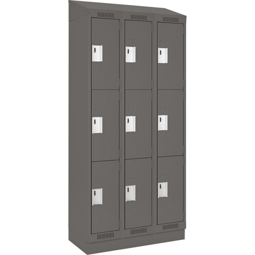 Clean Line Lockers, 3 -tier, Bank of 3, 36" x 18" x 82", Steel, Charcoal, Rivet (Assembled) Dufferin Supply