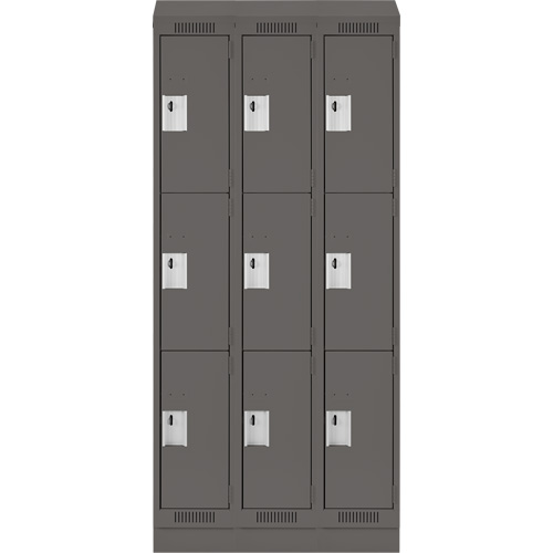 Clean Line Lockers, 3 -tier, Bank of 3, 36" x 18" x 82", Steel, Charcoal, Rivet (Assembled) Dufferin Supply