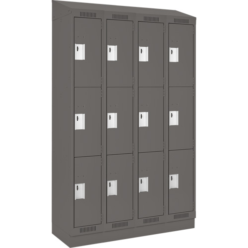 Clean Line Lockers, 3 -tier, Bank of 4, 48" x 18" x 82", Steel, Charcoal, Rivet (Assembled) Dufferin Supply