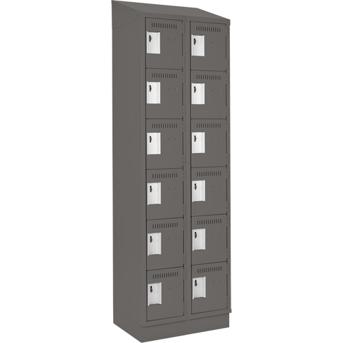 Clean Line Lockerette, 6 -tier, Bank of 2, 24" x 18" x 82", Steel, Charcoal, Rivet (Assembled) Dufferin Supply