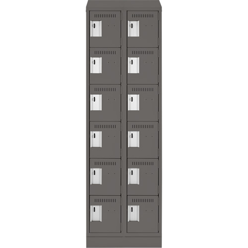 Clean Line Lockerette, 6 -tier, Bank of 2, 24" x 18" x 82", Steel, Charcoal, Rivet (Assembled) Dufferin Supply