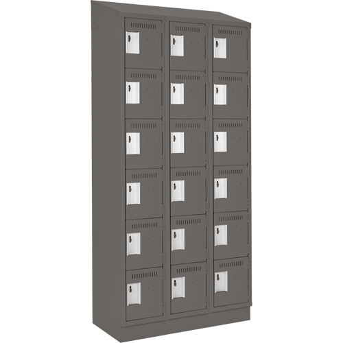 Clean Line Lockerette, 6 -tier, Bank of 3, 36" x 18" x 82", Steel, Charcoal, Rivet (Assembled) Dufferin Supply