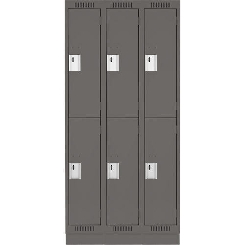 Clean Line Lockers, 2 -tier, Bank of 3, 36" x 18" x 76", Steel, Charcoal, Rivet (Assembled) Dufferin Supply