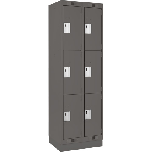 Clean Line Lockers, 3 -tier, Bank of 2, 24" x 18" x 76", Steel, Charcoal, Rivet (Assembled) Dufferin Supply