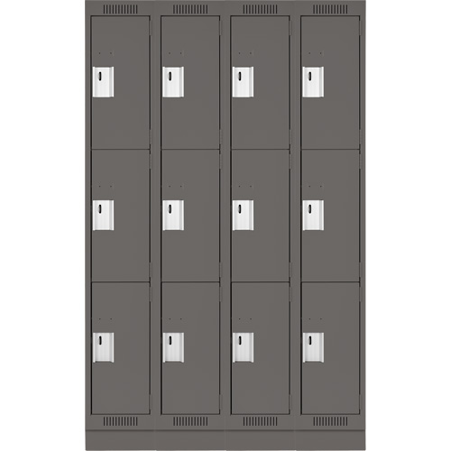 Clean Line Lockers, 3 -tier, Bank of 4, 48" x 18" x 76", Steel, Charcoal, Rivet (Assembled) Dufferin Supply