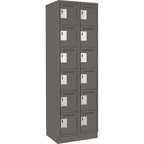 Clean Line Lockerette, 6 -tier, Bank of 2, 24" x 18" x 76", Steel, Charcoal, Rivet (Assembled) Dufferin Supply