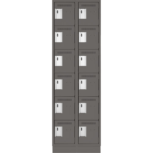 Clean Line Lockerette, 6 -tier, Bank of 2, 24" x 18" x 76", Steel, Charcoal, Rivet (Assembled) Dufferin Supply