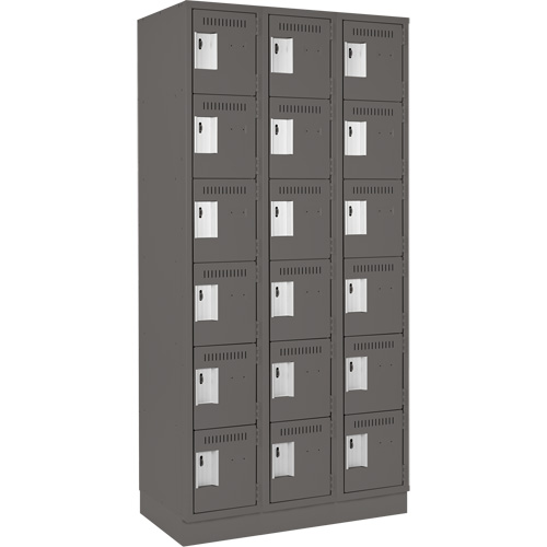 Clean Line Lockerette, 6 -tier, Bank of 3, 36" x 18" x 76", Steel, Charcoal, Rivet (Assembled) Dufferin Supply