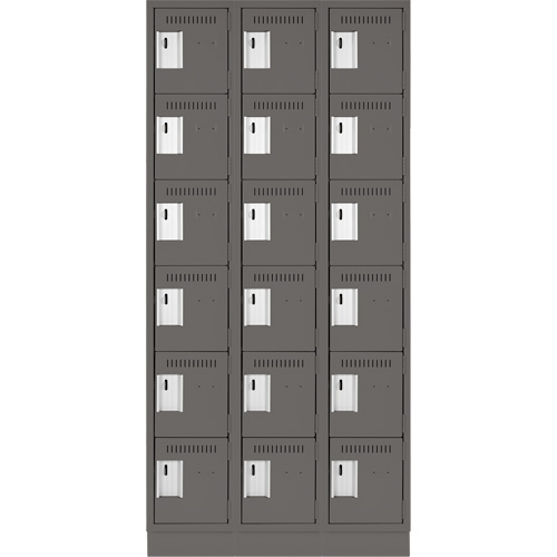 Clean Line Lockerette, 6 -tier, Bank of 3, 36" x 18" x 76", Steel, Charcoal, Rivet (Assembled) Dufferin Supply