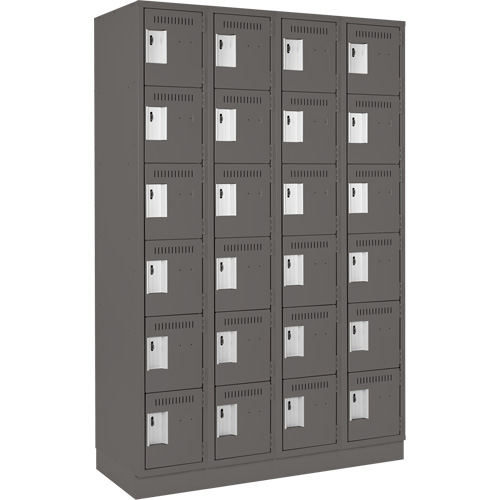 Clean Line Lockerette, 6 -tier, Bank of 4, 48" x 18" x 76", Steel, Charcoal, Rivet (Assembled) Dufferin Supply