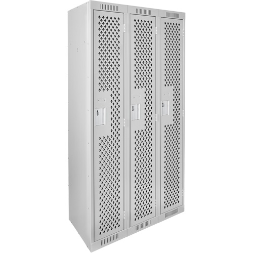 Clean Line Lockers, Bank of 3, 36" x 15" x 72", Steel, Grey, Rivet (Assembled), Perforated Dufferin Supply