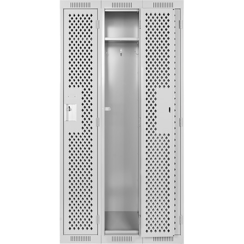Clean Line Lockers, Bank of 3, 36" x 15" x 72", Steel, Grey, Rivet (Assembled), Perforated Dufferin Supply