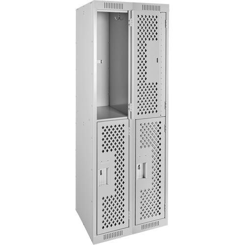 Clean Line Lockers, 2 -tier, Bank of 2, 24" x 12" x 72", Steel, Grey, Rivet (Assembled), Perforated Dufferin Supply