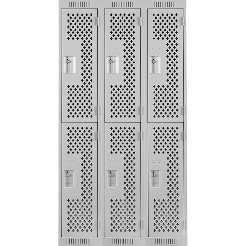 Casiers Clean Line, 2 niveaux, Bloc de 3, 36" x 12" x 72", Acier, Gris, Rivet (assembl&eacute;), Perfor&eacute; Dufferin Supply