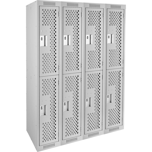 Clean Line Lockers, 2 -tier, Bank of 4, 48" x 15" x 72", Steel, Grey, Rivet (Assembled), Perforated Dufferin Supply