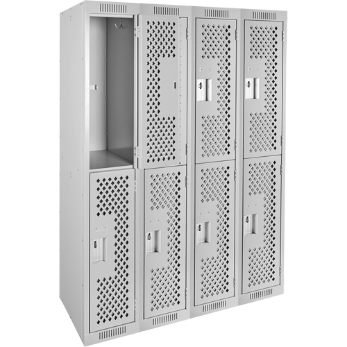 Clean Line Lockers, 2 -tier, Bank of 4, 48" x 15" x 72", Steel, Grey, Rivet (Assembled), Perforated Dufferin Supply