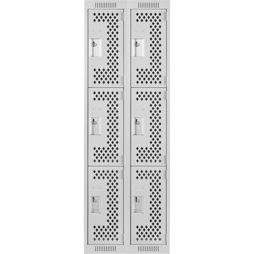 Clean Line Lockers, 3 -tier, Bank of 2, 24" x 12" x 72", Steel, Grey, Rivet (Assembled), Perforated Dufferin Supply