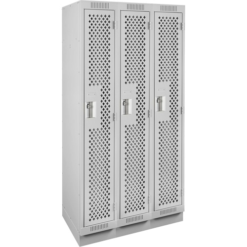 Clean Line Lockers, Bank of 3, 36" x 15" x 76", Steel, Grey, Rivet (Assembled), Perforated Dufferin Supply