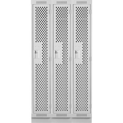 Clean Line Lockers, Bank of 3, 36" x 15" x 76", Steel, Grey, Rivet (Assembled), Perforated Dufferin Supply