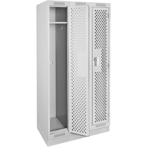 Clean Line Lockers, Bank of 3, 36" x 15" x 76", Steel, Grey, Rivet (Assembled), Perforated Dufferin Supply